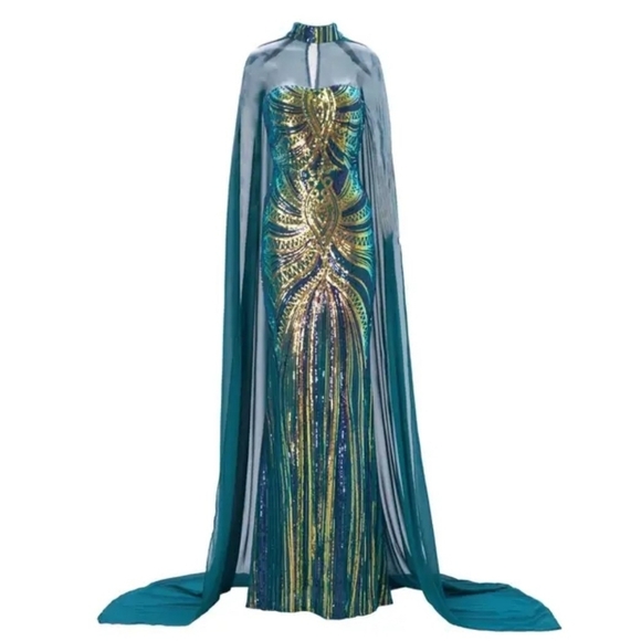 Cape Tube Top, Two Piece, Strapless with an added Cape,  Contrast Sequin… - Picture 15 of 16